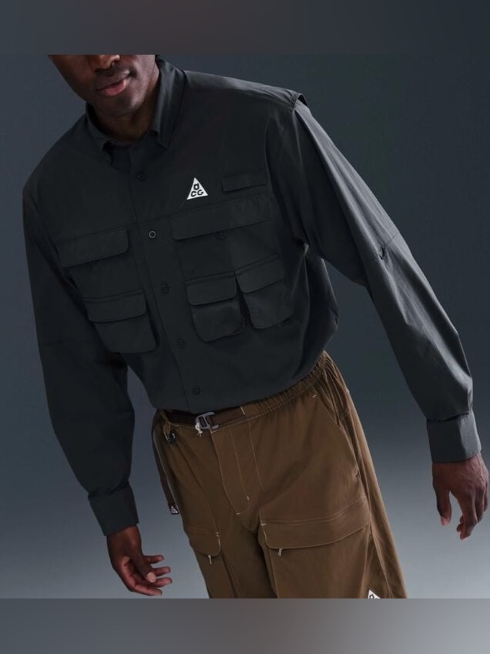 NWT $135 Nike ACG Dri-FIT ADV UV LS Shirt Dark Gray Oversized Fit Men’s Small